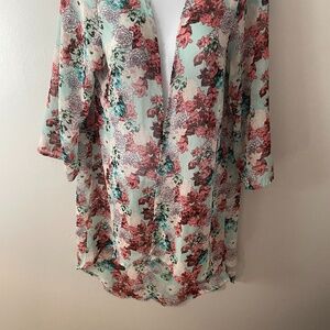 say what floral kimono blue pink flowers size medium